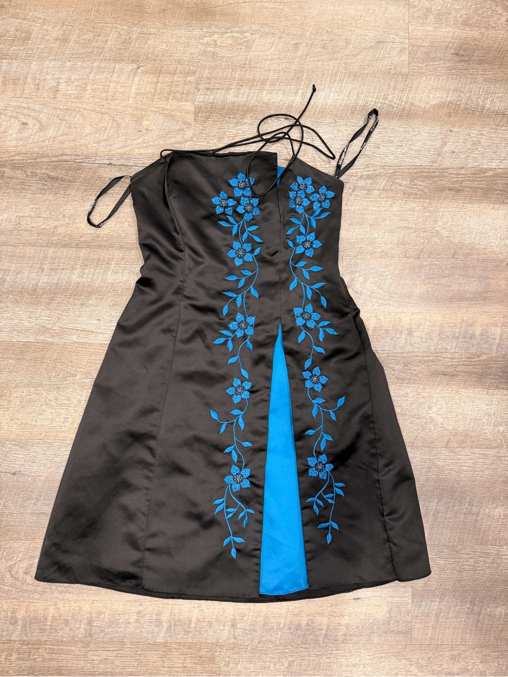 Vintage Y2K Morgan and Co Black And Blue Beaded Formal Prom Dress Fairy Floral